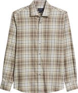 Scott Barber Weekend Regular Fit Heathered Plaid Cotton Button-Up Shirt