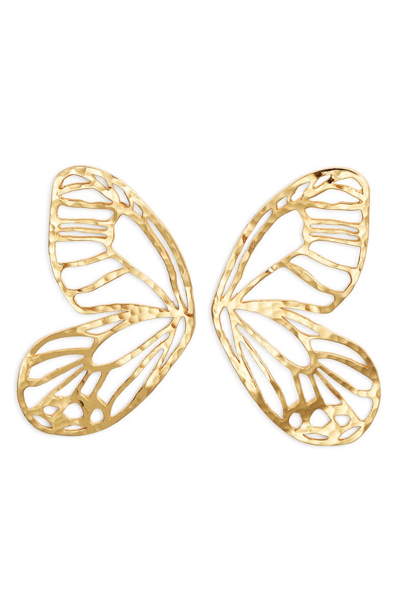 Kiara by Ki-ele Sai Butterfly Wing Statement Drop Earrings, Main, color, Gold