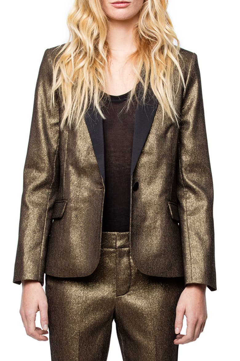 Metallic Notch Collar Blazer, Main, color, BRONZE