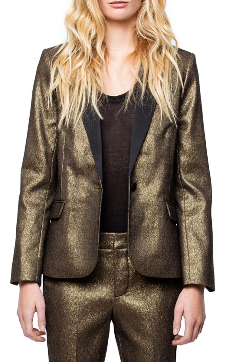 Zadig & Voltaire Metallic Notch Collar Blazer, Main, color,