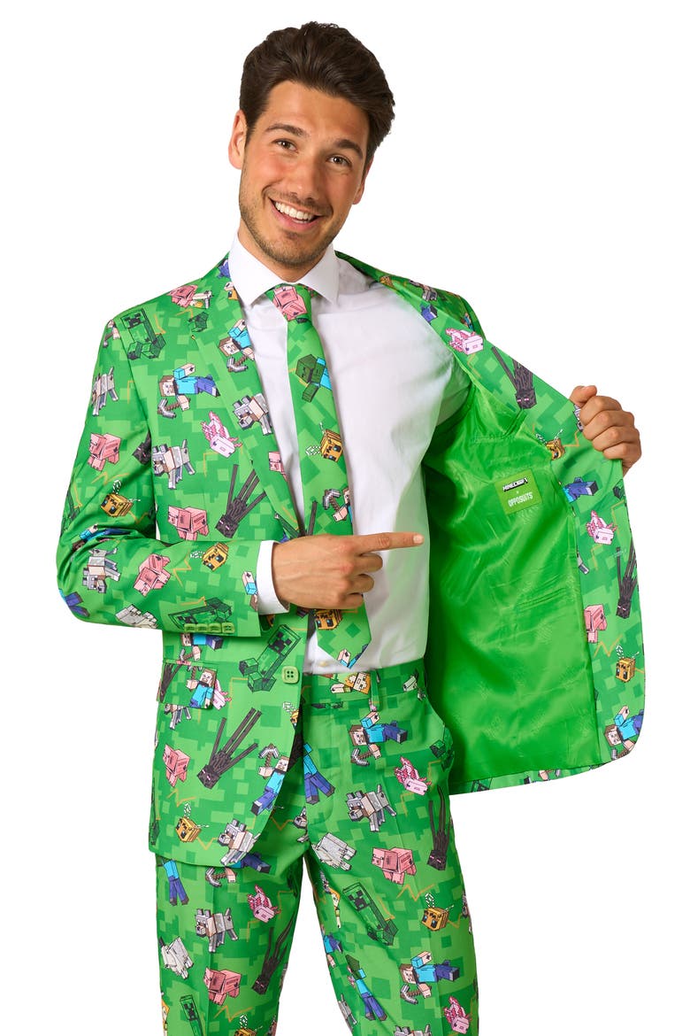 x Minecraft Slim Fit Two-Piece Suit & Tie Set, Alternate, color, GREEN
