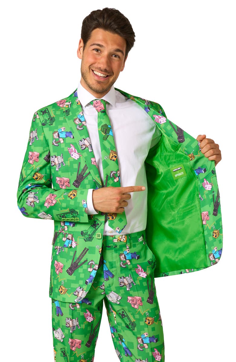 OppoSuits x Minecraft Slim Fit Two-Piece Suit & Tie Set, Alternate, color, Green