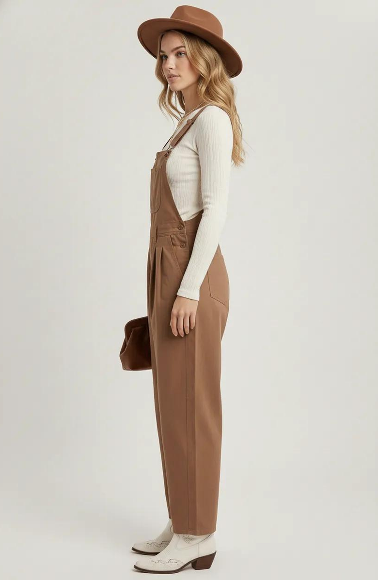 Modenaire Wide-Leg Adjustable-Strap Front Bib Pocket Overalls, Alternate, color, Olive Green