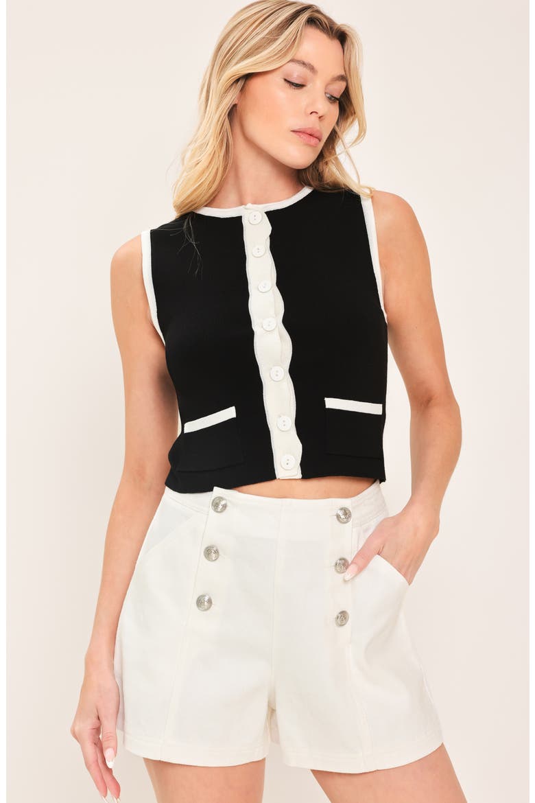Colorblock Sleeveless Crop Cardigan, Alternate, color, BLACK