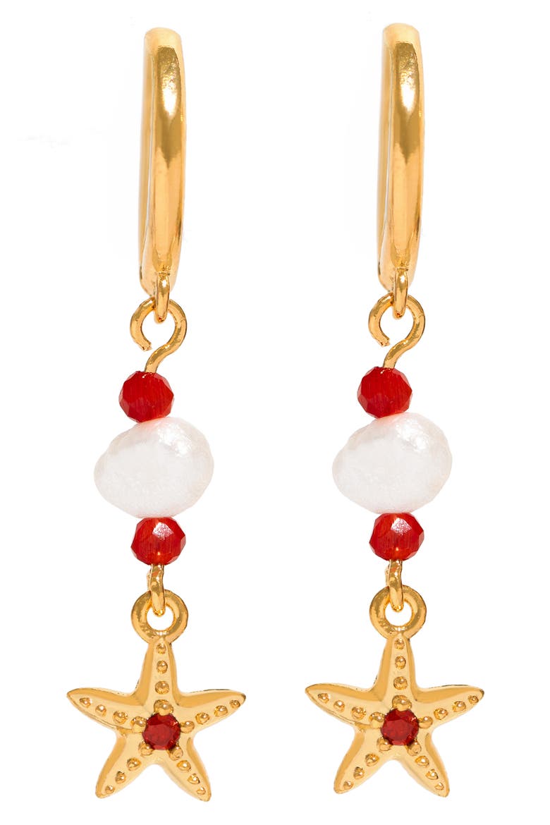 Starfish Dangle Hoop Earrings, Main, color, GOLD
