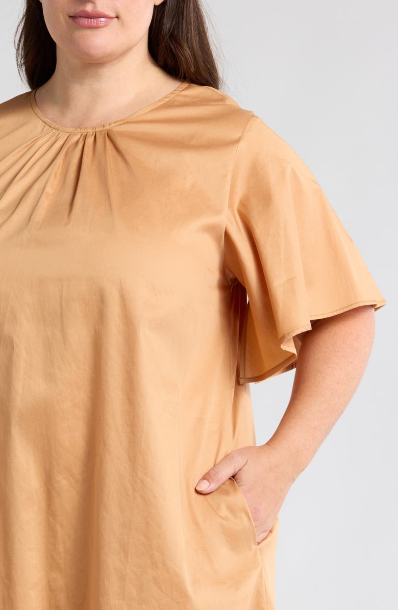 HARSHMAN Agata Flutter Sleeve Cotton Dress, Alternate, color, Sand