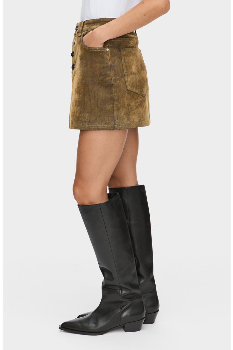 Corrie Flock Velvet Denim A-Line Skirt, Alternate, color, YELLOW