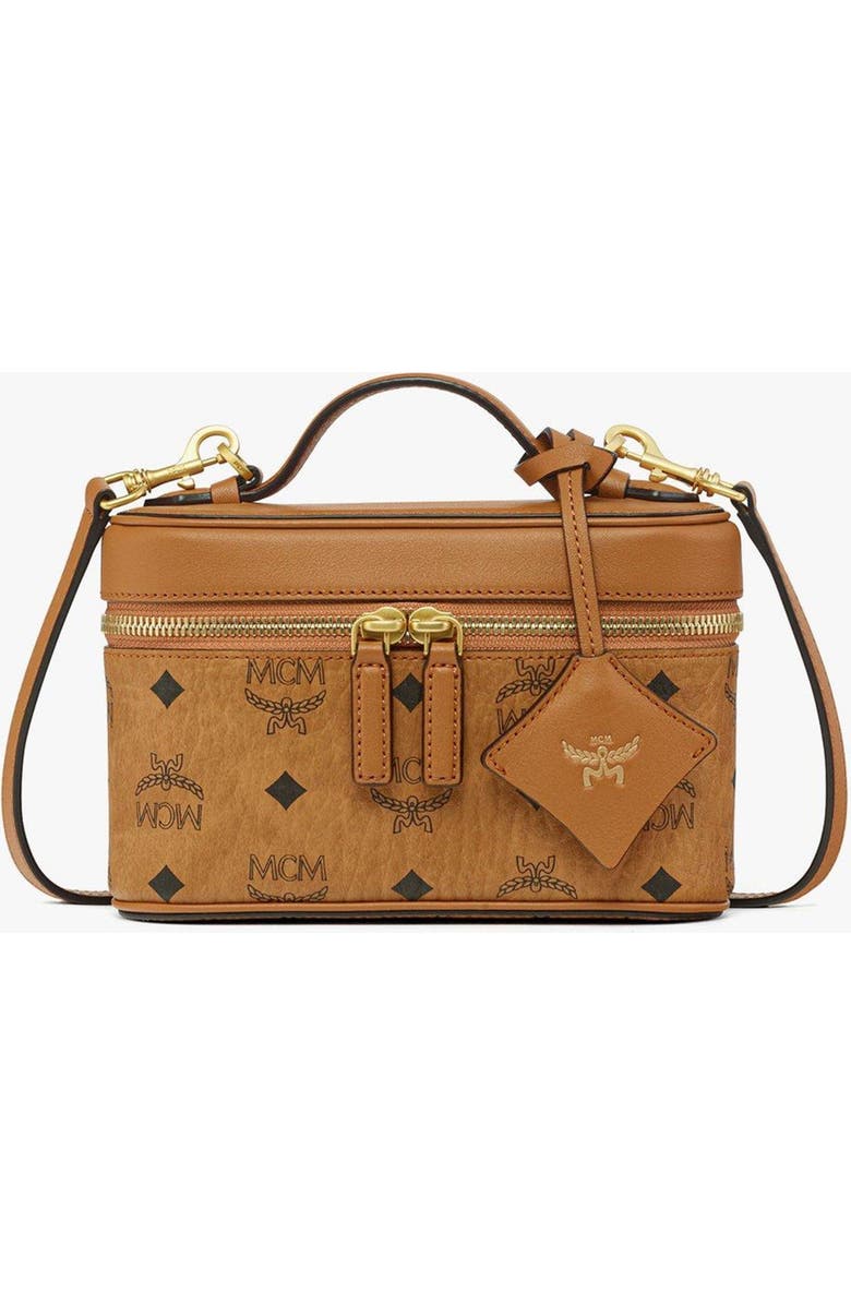 MCM Aren Vanity Case in Visetos Leather Mix, Main, color, Cognac