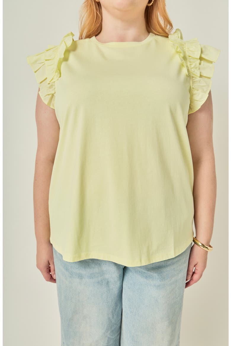 Mixed Media Ruffled Detail T-Shirt, Alternate, color, BUTTER YELLOW