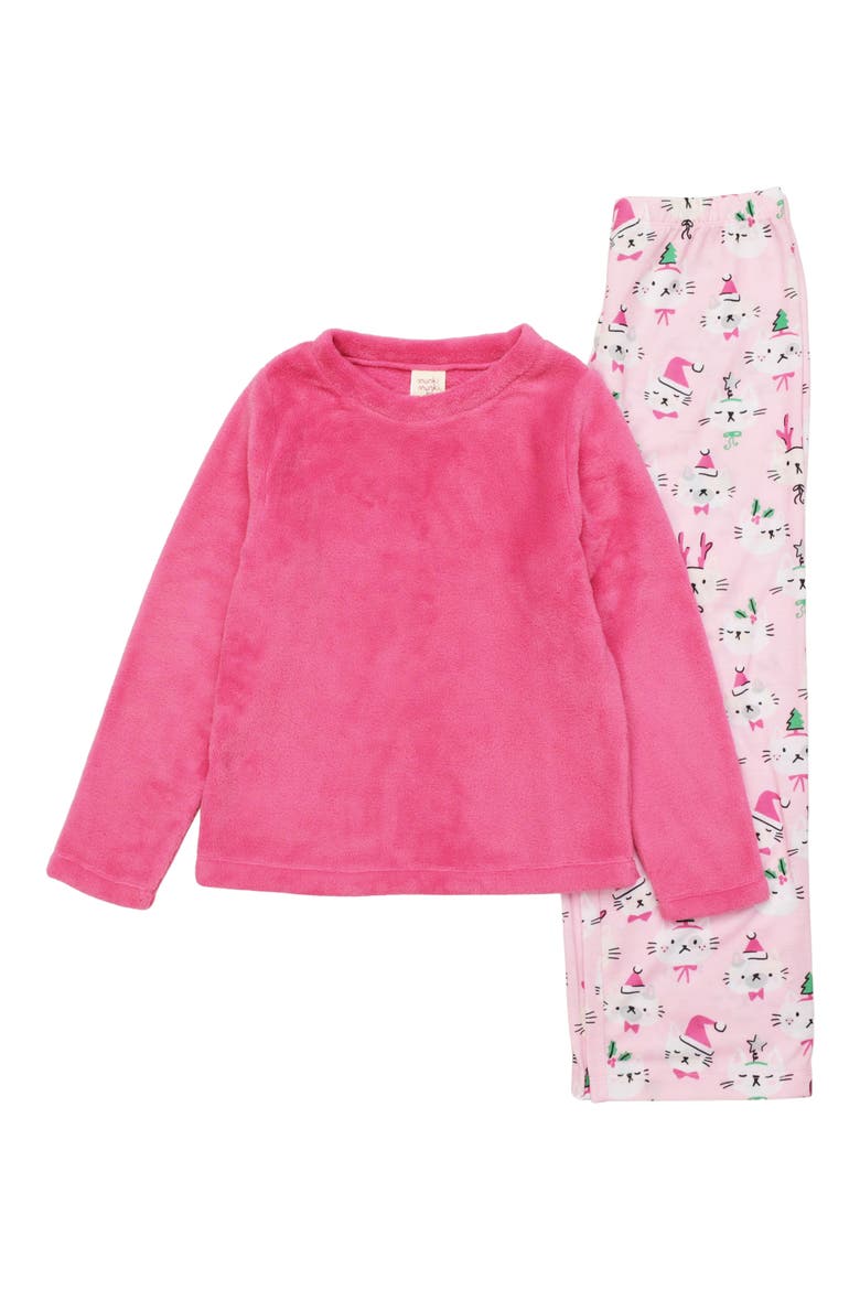 Kids' Holiday Cats Plush Pajamas, Main, color, PINK