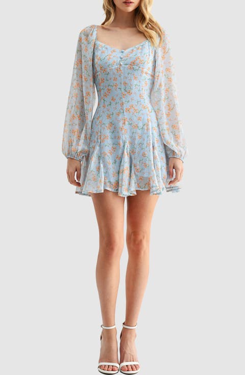 Floral Long Sleeve Fit & Flare Minidress