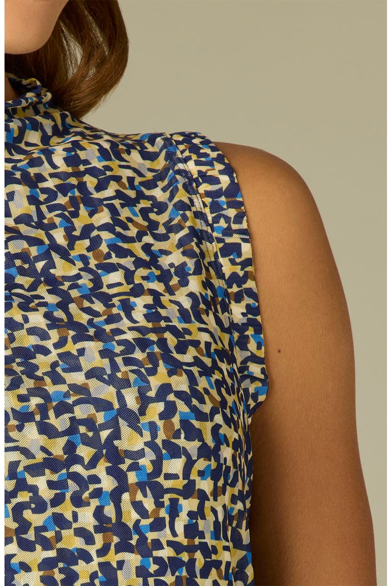 Print Mock Neck Sleeveless Top, Alternate, color, NAVY/ CHARTREUSE