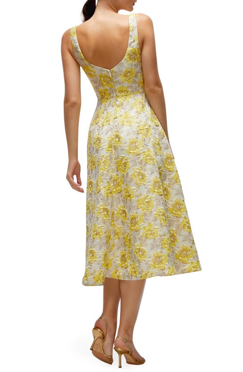 DESSY COLLECTION DESSY COLLECTION GOLDEN METALLIC FLORAL MIDI COCKTAIL DRESS