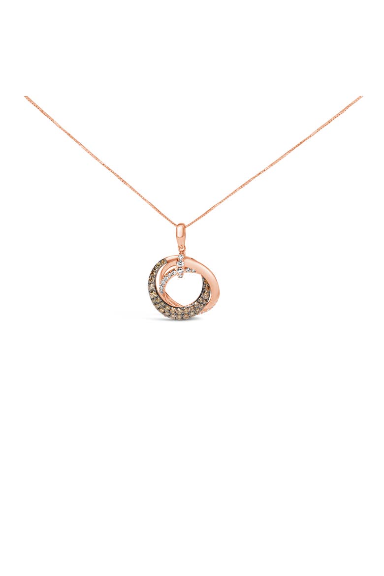 14K Rose Gold 3/4 Cttw Brown and White Diamond Interlocking Circle Hoop Pendant, Main, color, Pink