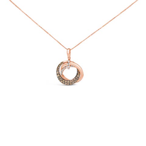 14K Rose Gold 3/4 Cttw Brown and White Diamond Interlocking Circle Hoop Pendant