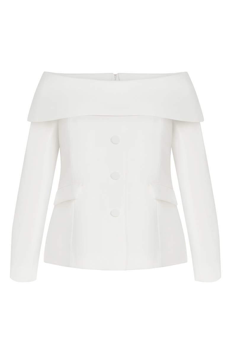 City Chic Phoenix Off the Shoulder Blazer, Alternate, color, Ivory