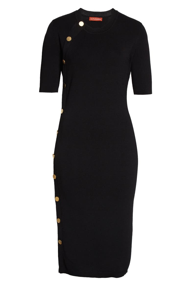 Topaz Side Button Shift Dress, Alternate, color, BLACK