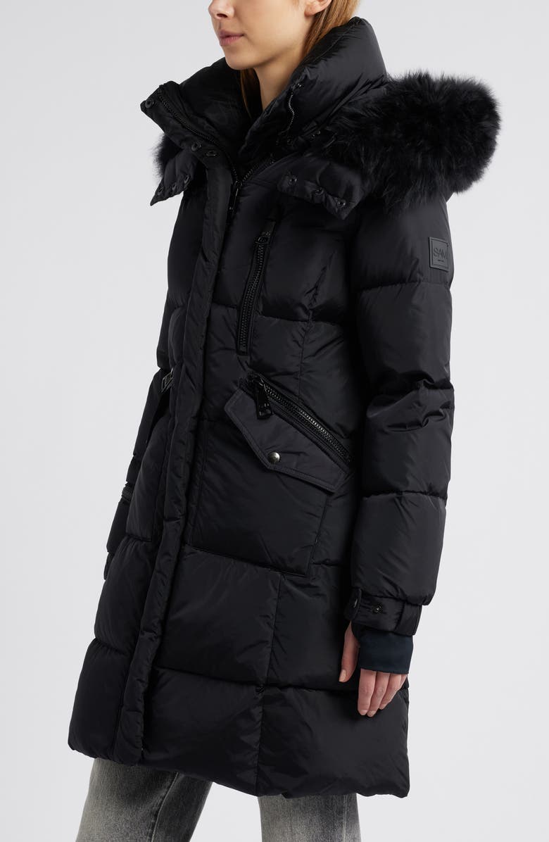 SAM. Luxe Highway Down Puffer Jacket with Genuine Shearling Trim, Alternate, color, Matte Black