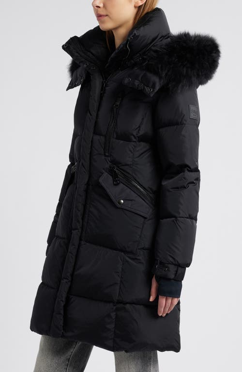 Sam . Luxe Highway Down Puffer Jacket With Genuine Shearling Trim In Black