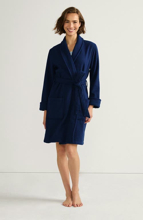Lands' End Cotton Terry Knee Length Spa Bath Robe In Deep Sea Navy