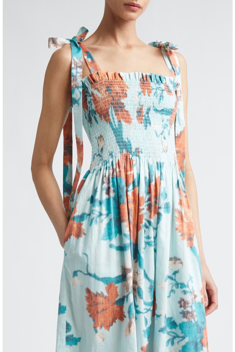 Floral Tiered Cotton Midi Sundress, Alternate, color, TRAILING POPPY DREAM BLUE