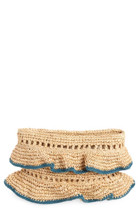 Joey Ruffle Raffia Clutch
