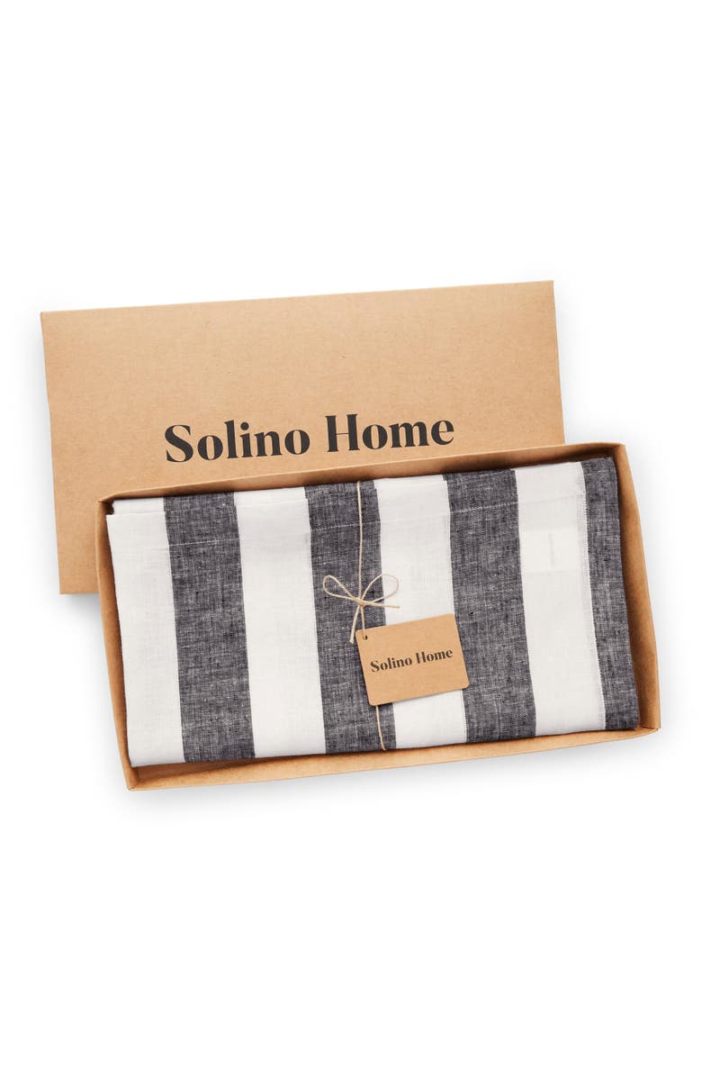 Solino Home Linen Table Throw - Cabana Stripe, 52" x 52" Inch, Alternate, color, Black And White