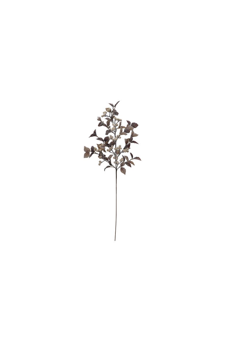 Faux Berry Leaf Stem, Snow Finish, Brown & Cream Color, Main, color, Brown & Cream