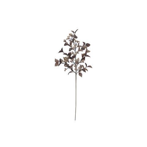 Faux Berry Leaf Stem, Snow Finish, Brown & Cream Color