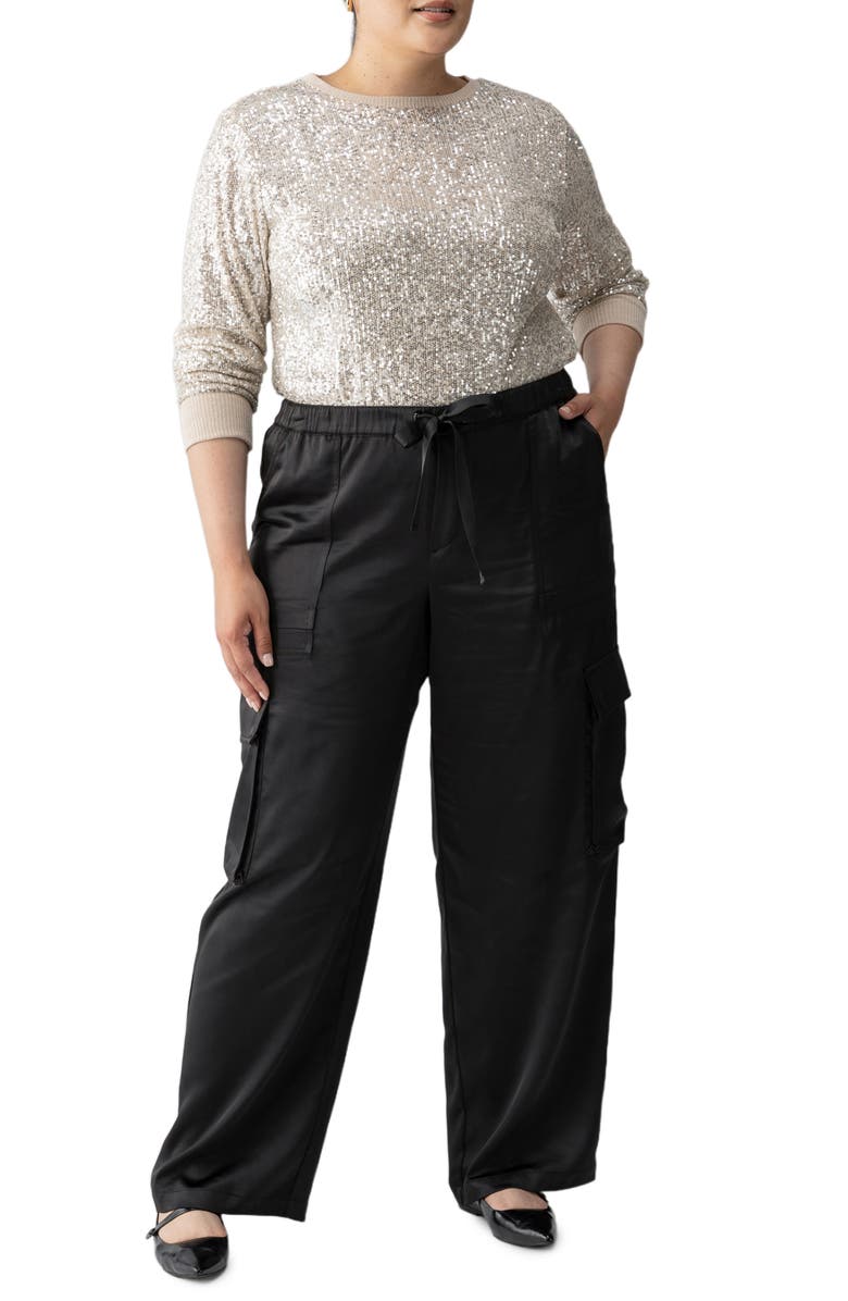 Sanctuary Satin Cargo Parachute Pants, Alternate, color, 