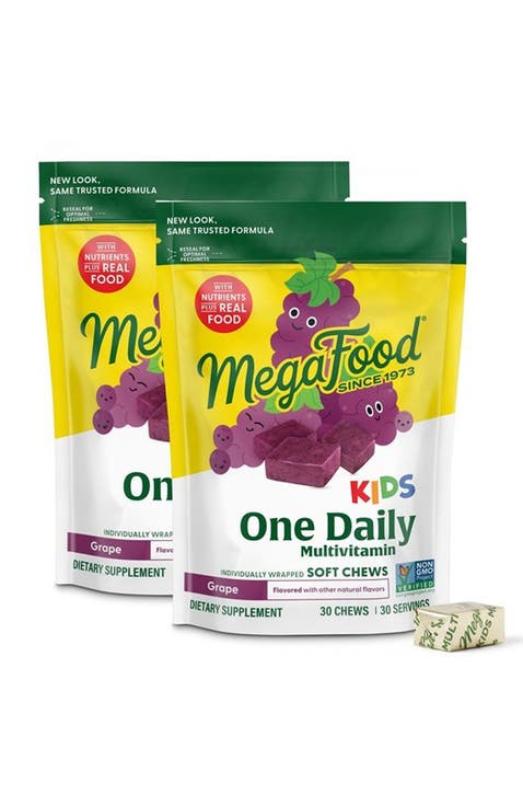 Kids One Daily Multivitamin Soft Chews with Vitamin B, C, D & E for Age 4+, Vegetarian, 30 Grape Soft Chews