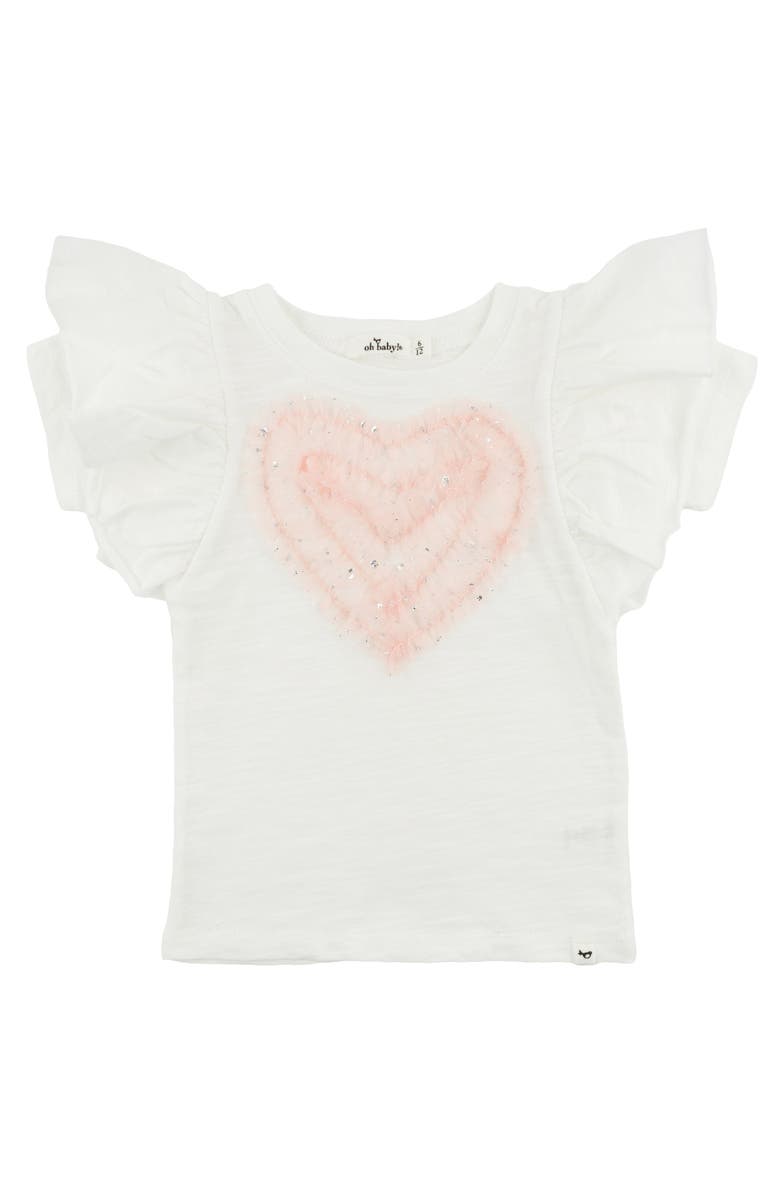oh baby! Ruffle Heart Pink Silver Tulle Butterfly Tee, Main, color, Cream