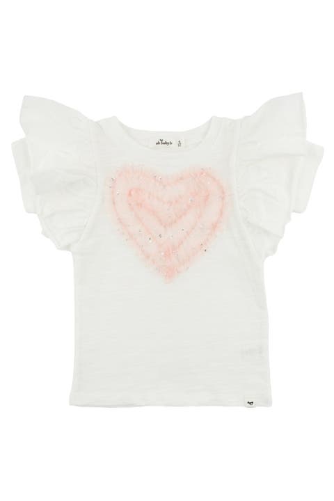 Ruffle Heart Pink Silver Tulle Butterfly Tee