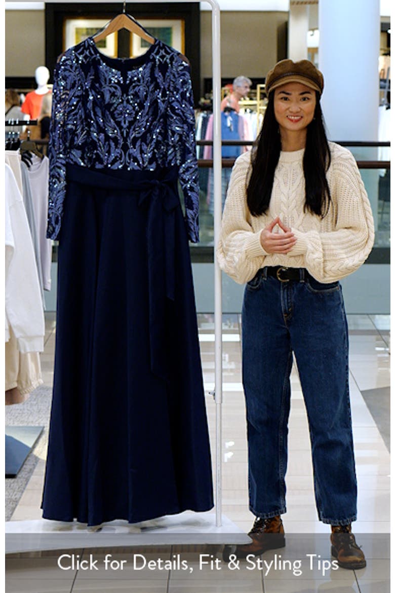 Embellished Bodice Long Sleeve Gown video