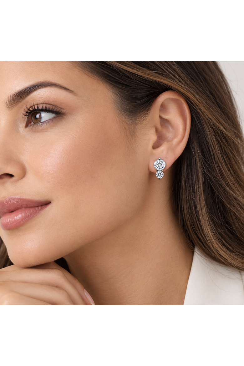 Sterling Silver Two-Stone Drop Earrings, Alternate, color, Silver