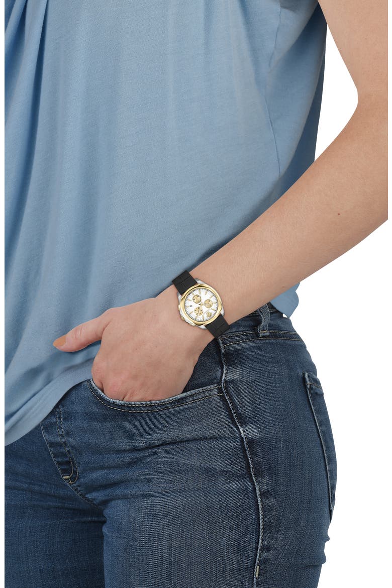 Medusa Chrono Swiss Quartz Leather Strap Watch, 40mm, Alternate, color, TWO TONE