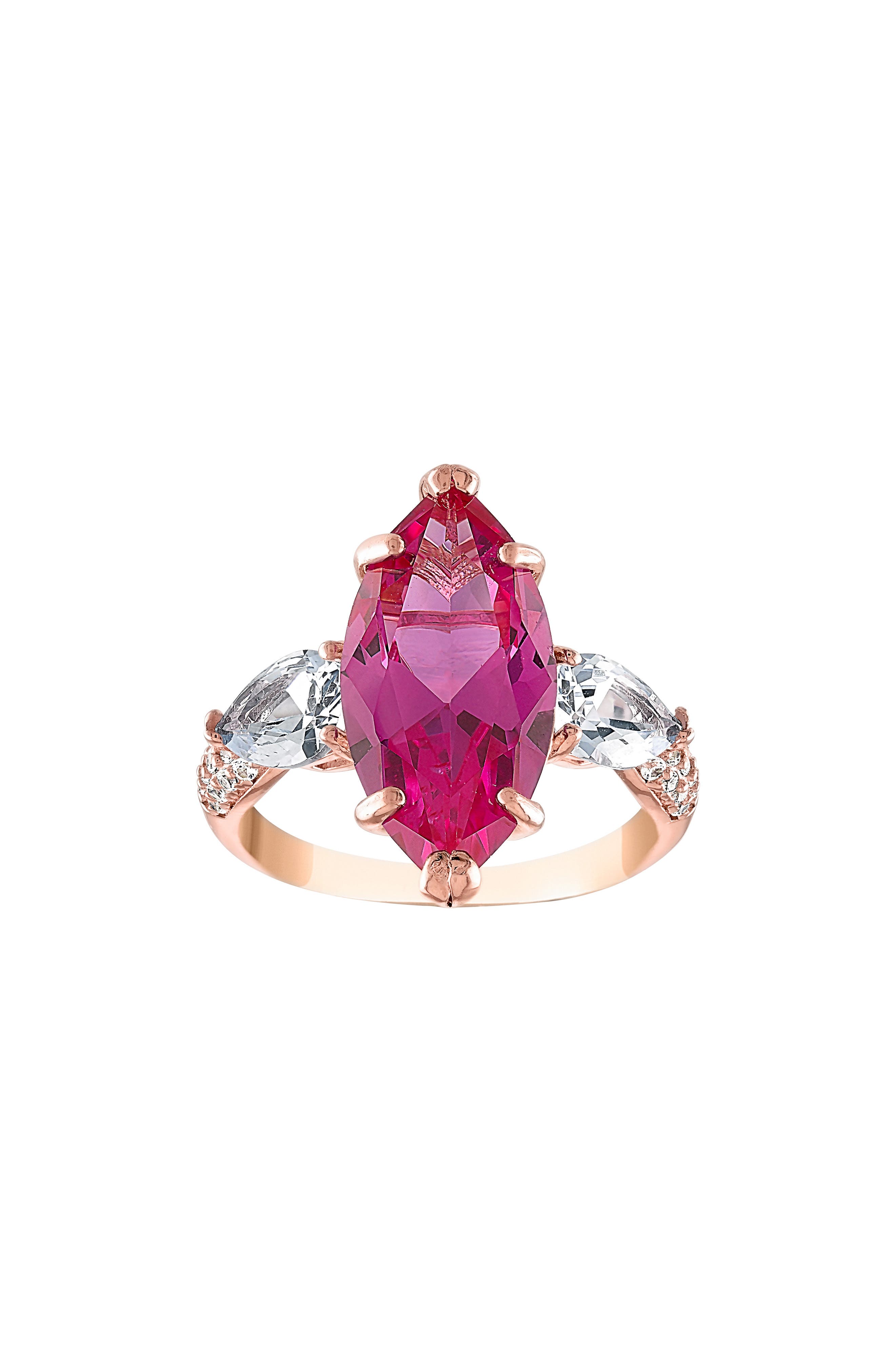 FZN 14K Rose Gold Over Sterling Silver Lab Pink Sapphire & Lab White Sapphire Ring