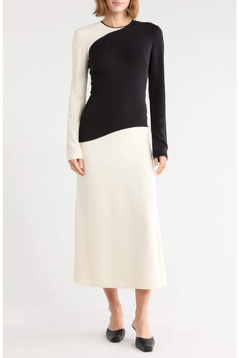 Long Sleeve Colorblock Dress, Main, color, IVORY/ BLACK