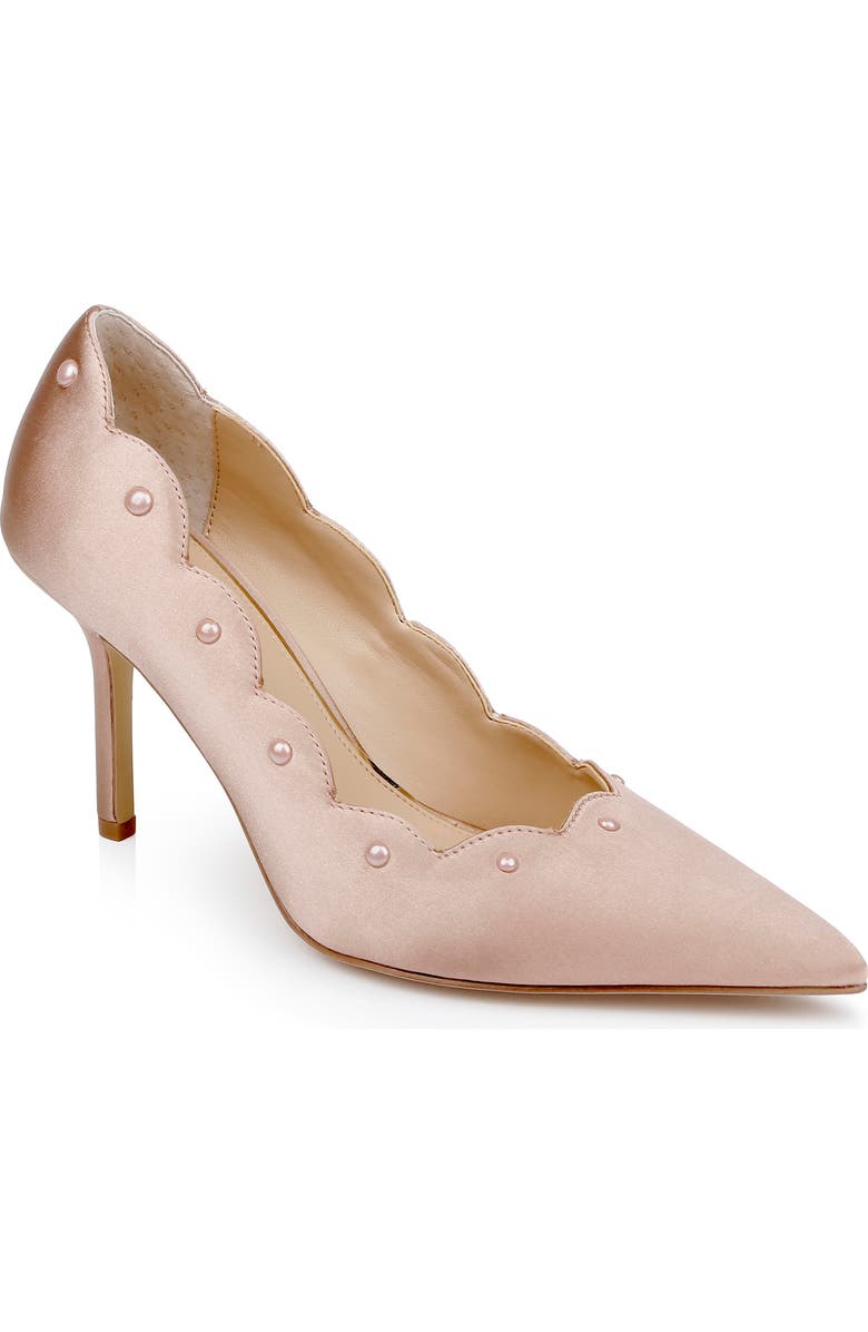 Jewel Badgley Mischka Eleni Pointed Toe Pump, Main, color, Beige Satin