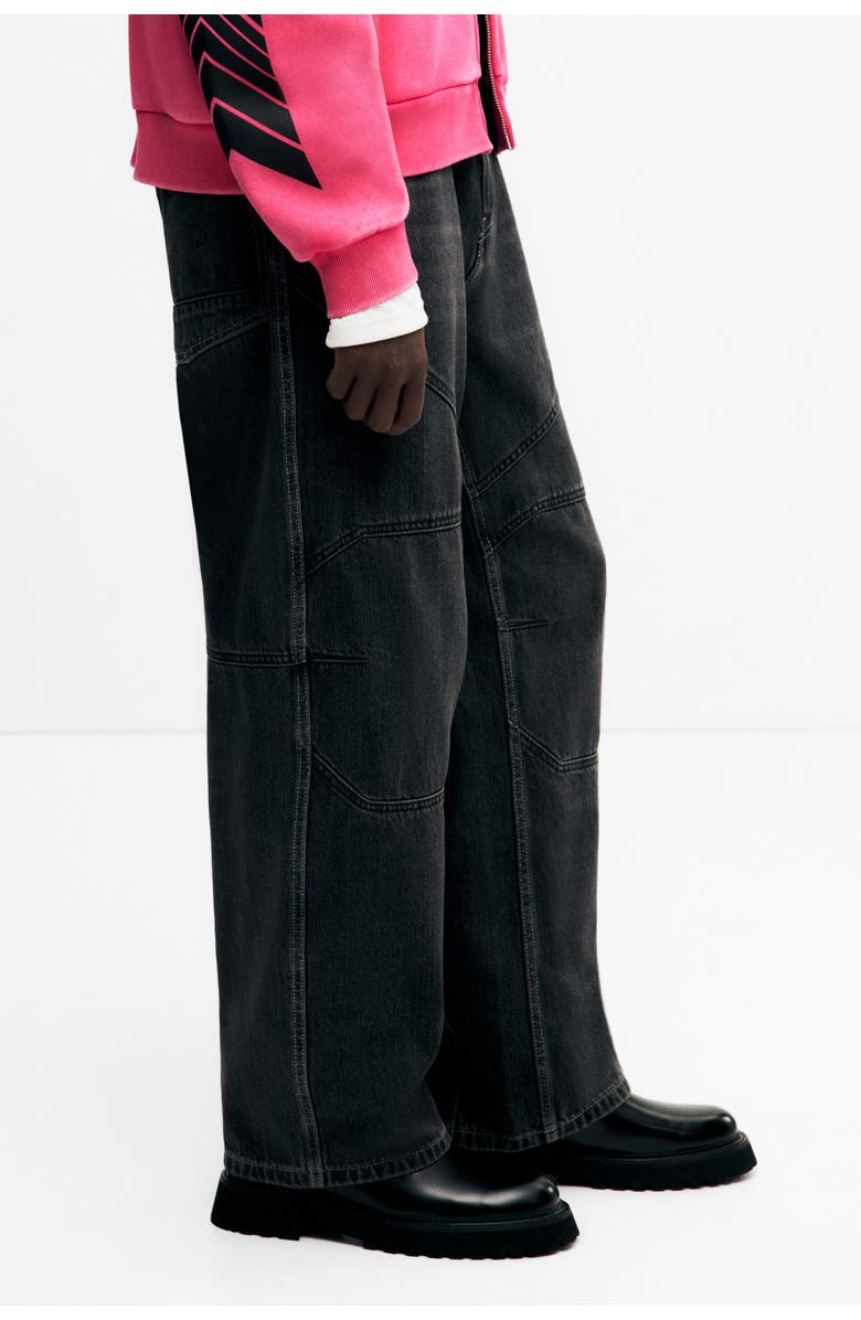 H&M Baggy Biker Jeans, Alternate, color, Washed Denim Black