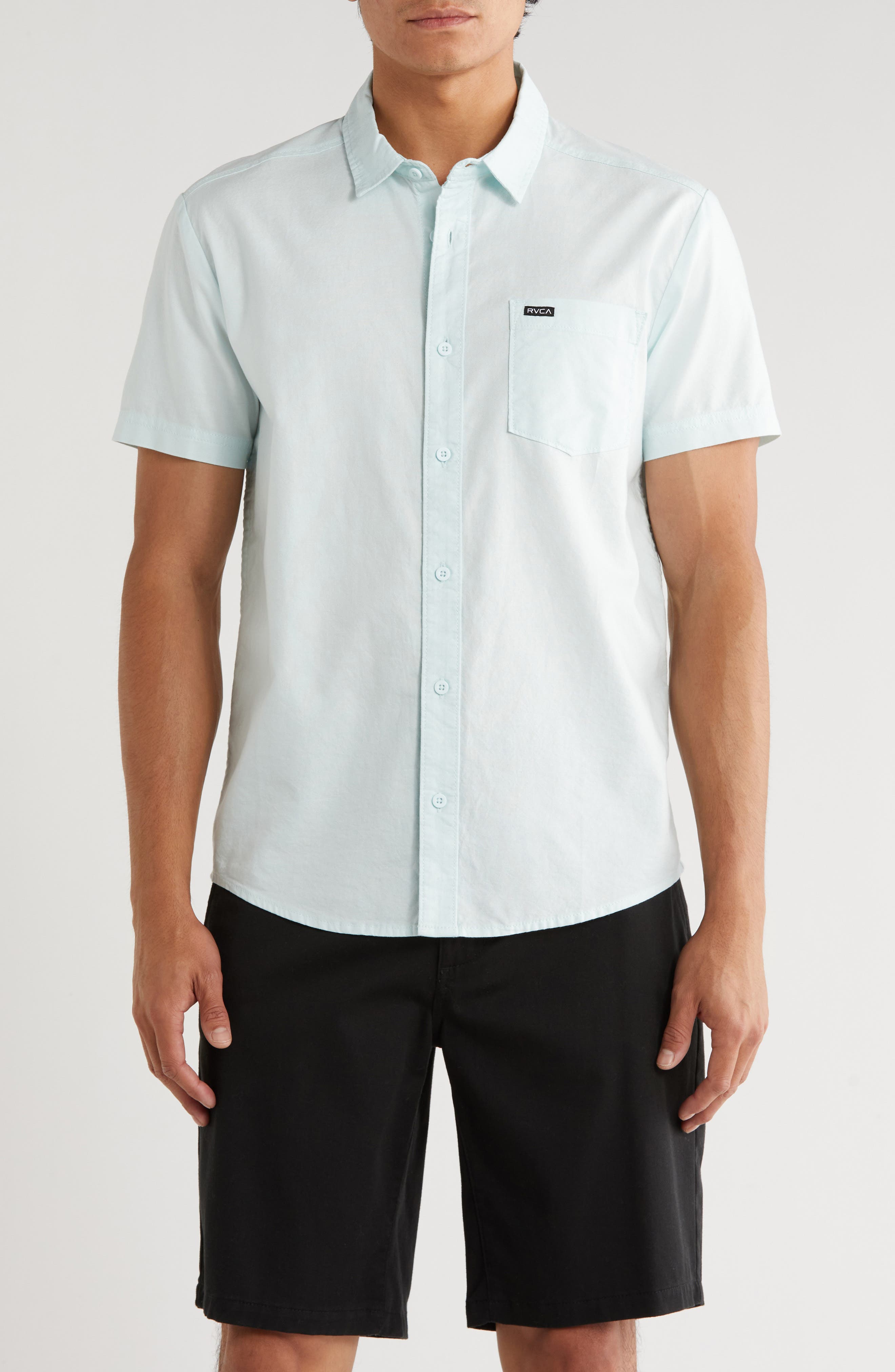RVCA Douglas Solid Short Sleeve Cotton Button-Up Shirt