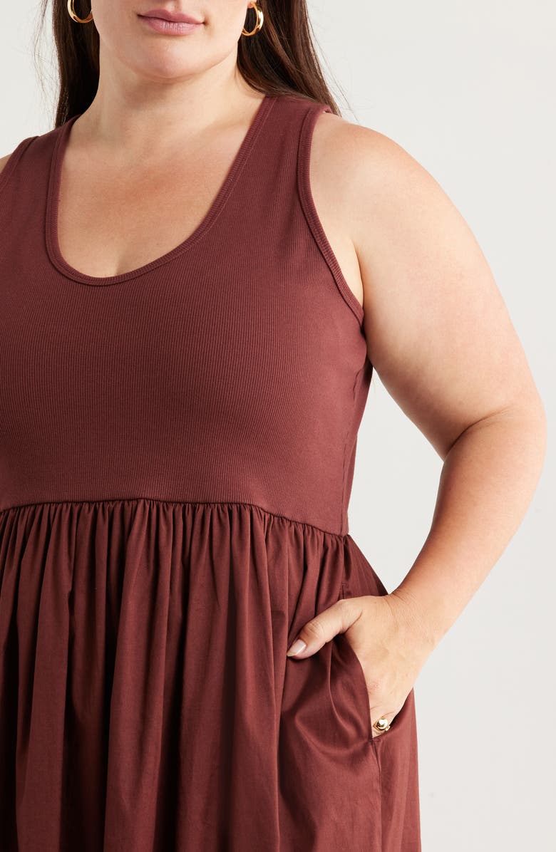 Nordstrom Mixed Media Stretch Cotton Tank Maxi Dress, Alternate, color, Brown Raisin