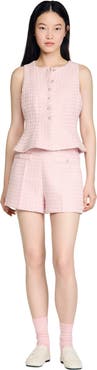 SANDRO Sequin check tweed shorts