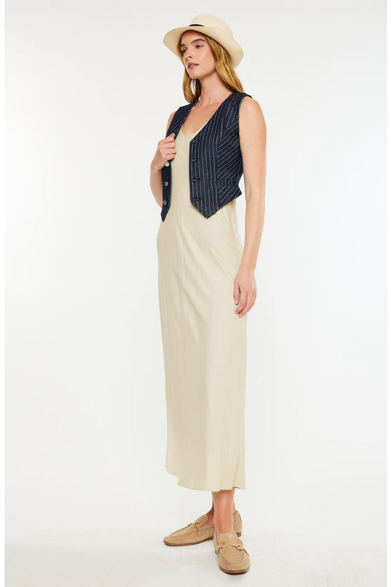 Shelley Stripe Tailored Vest, Alternate, color, Dark Wash