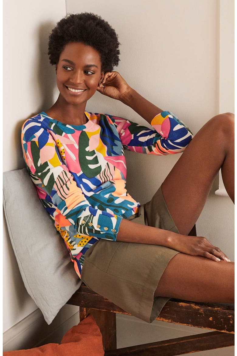 Eldon Sweater, Alternate, color, IVORY/LEAFY TROPICS