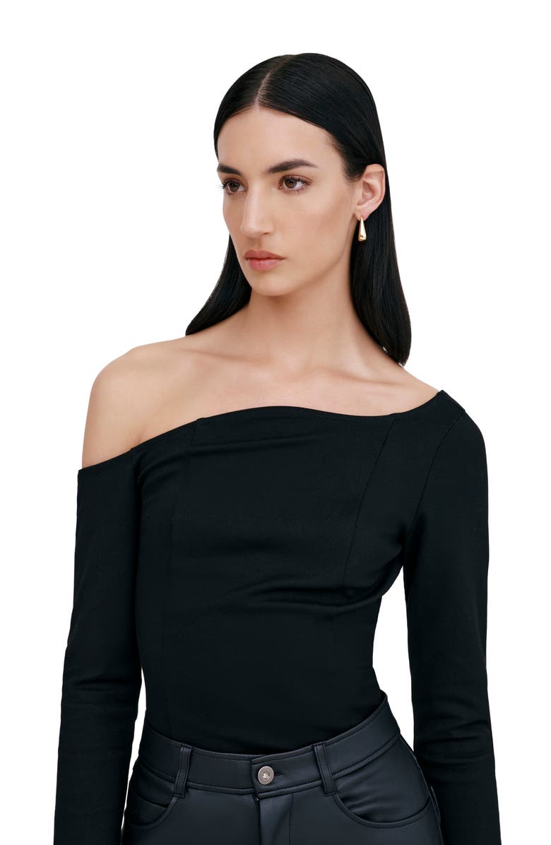 Marcella Sylvan One-Shoulder Top, Alternate, color, Black