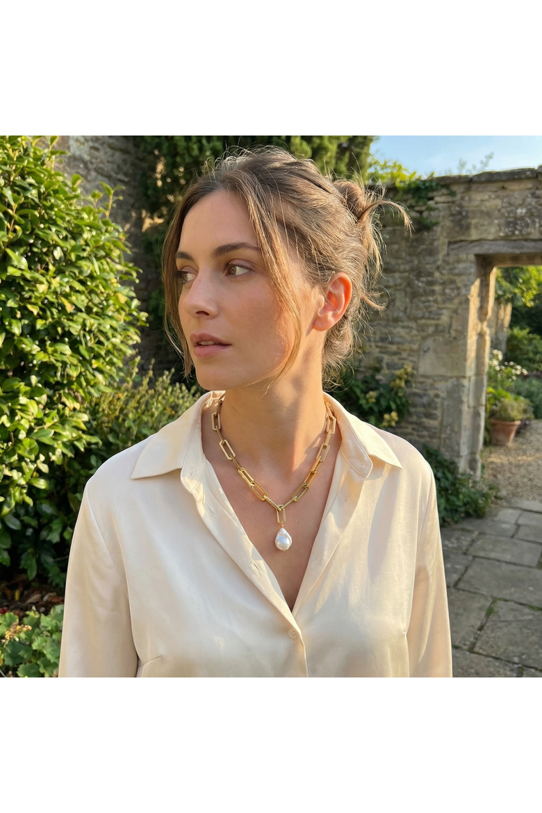 17" Terry Chain Chunky Heavy Weight Baroque Freshwater Pearl 25mm Pearl Necklace, Alternate, color, 18k Yellow Gold