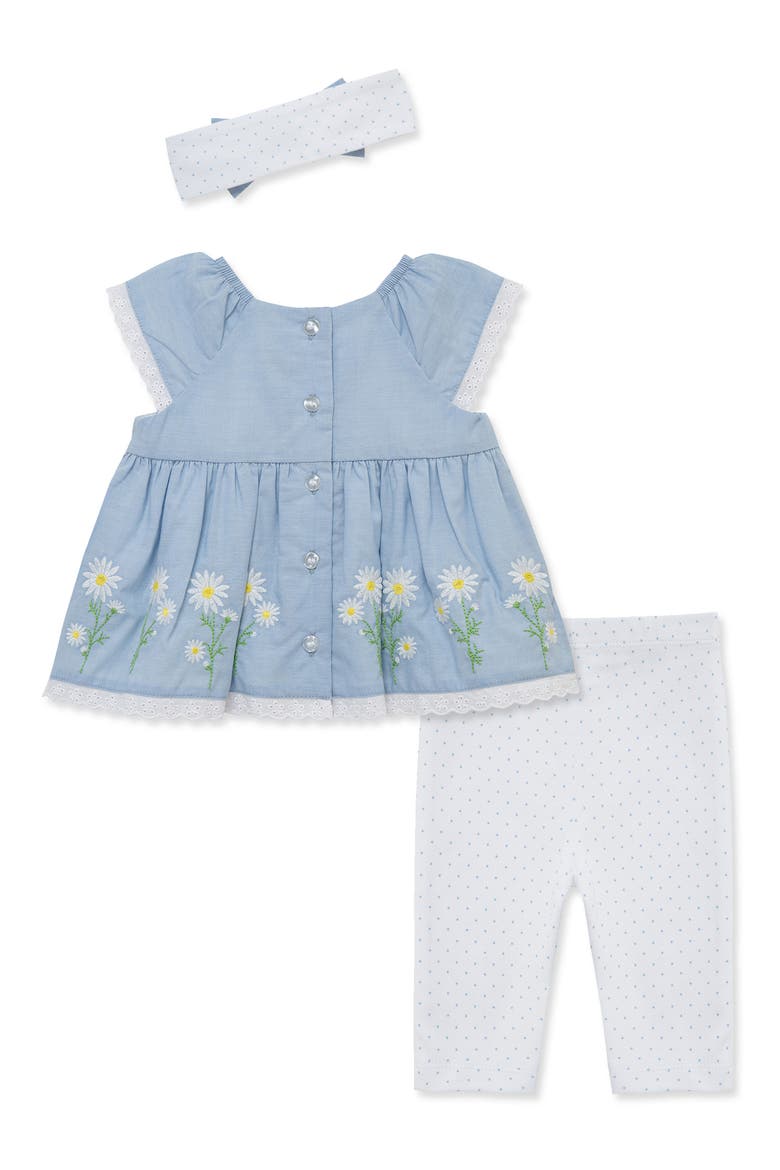 Daisy Border Top, Leggings & Headband Set, Alternate, color, BLUE/ WHITE