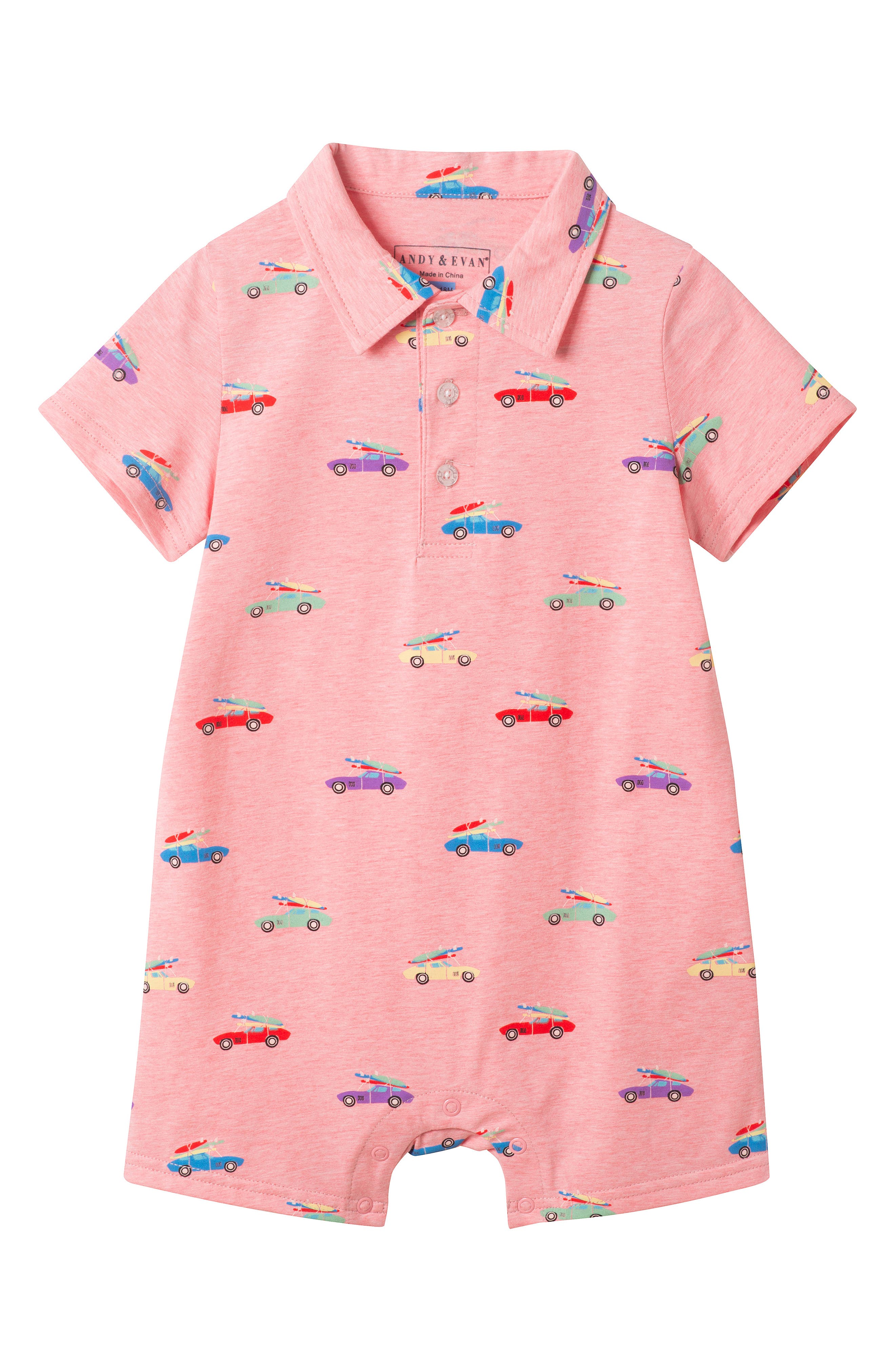 Andy & Evan Print Stretch Cotton Polo Romper