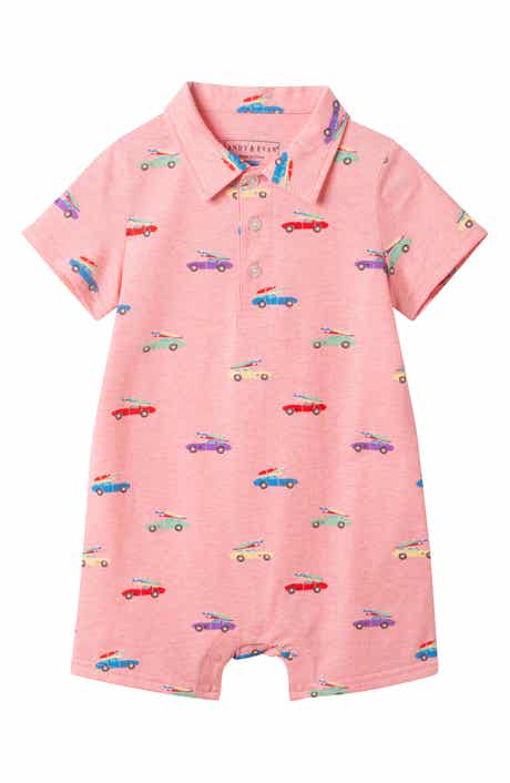 Andy & Evan Print Stretch Cotton Polo Romper